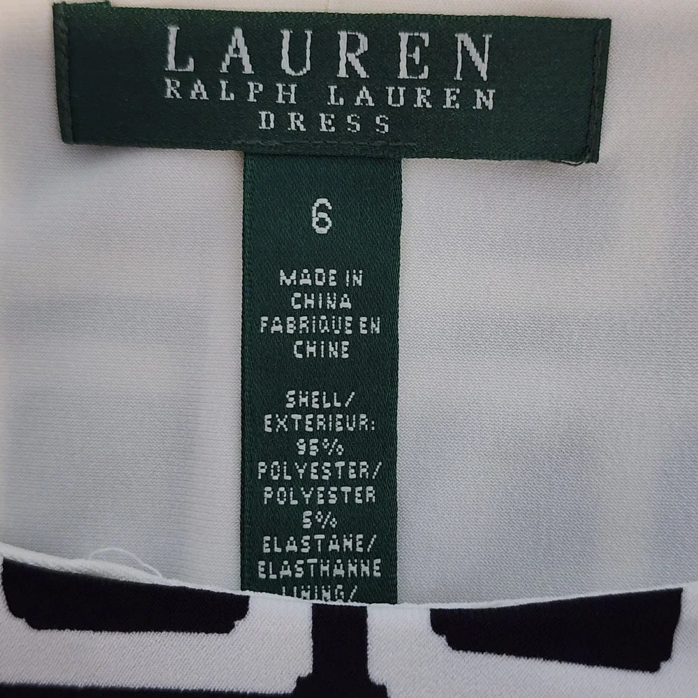 Lauren Ralph Lauren Twist Front Dress Womens 6 Black White Geometric Office Work